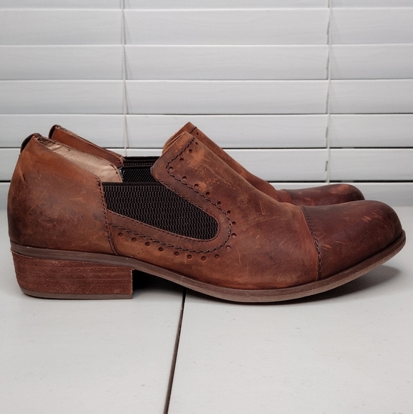 Kork-Ease Brown Leather Boho Low Stacked Heel Slip On Loafers Ankle Booties Sz11 - Picture 3 of 13